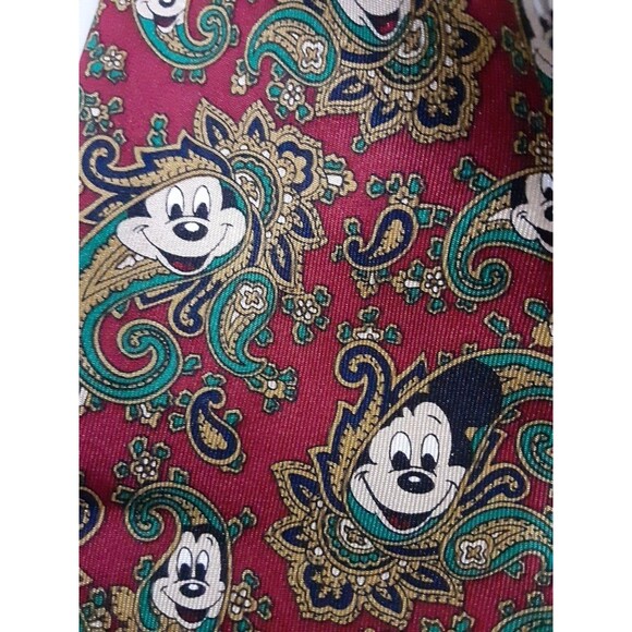 Disney Balancine The Tie Works Mickey Mouse Green/Maroon Paisley Silk Neck Tie - Picture 2 of 6